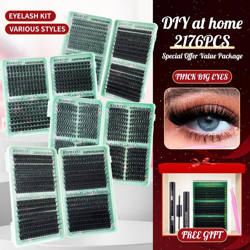 1712PCS Eyelash Cluster Kit, Dense Long Curl Lashes DIY Lash Clusters DIY Extension Set, Multiple Lengths, Includes Bond&Seal &Remove&Eyelash Tweezers &Brush D Curl（Ss02）