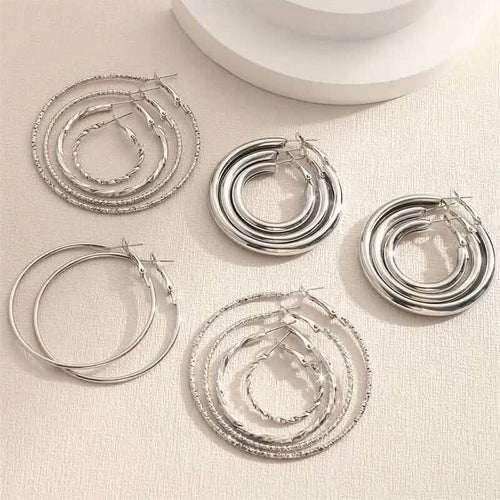 8-Pairs: Alloy Hoop Earrings Set