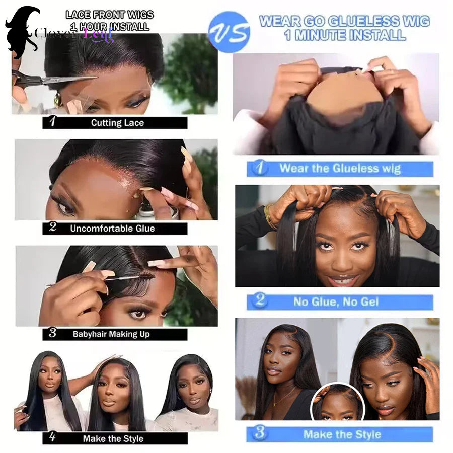 24inch Glueless Wig Human Hair Ready To Wear Straight 4x4 Pre-Cut Glueless Wigs Pre-Plucked Top Brazilian Wigs for Women