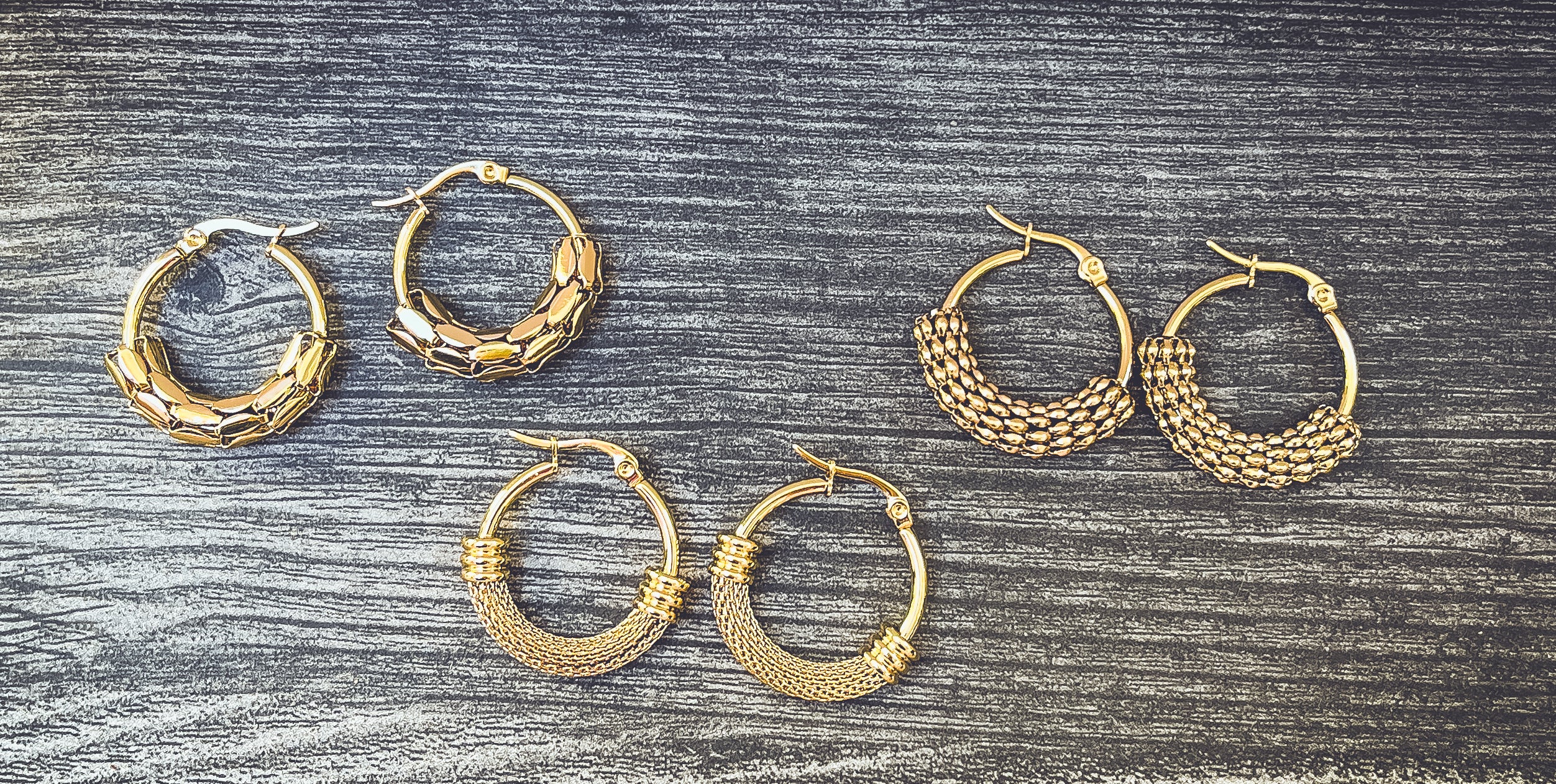Beautiful 3 Pair Set of Gold Hoop Earrings