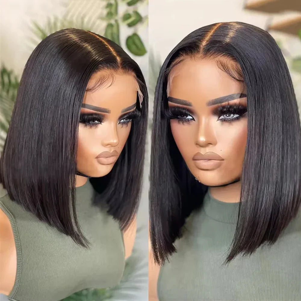 Straight Lace Bob Wig Yellow 13x4 Lace Front Human Hair Wig For Women Transparent Short Bob Wig Pixie Cut Brazilian 220% Density