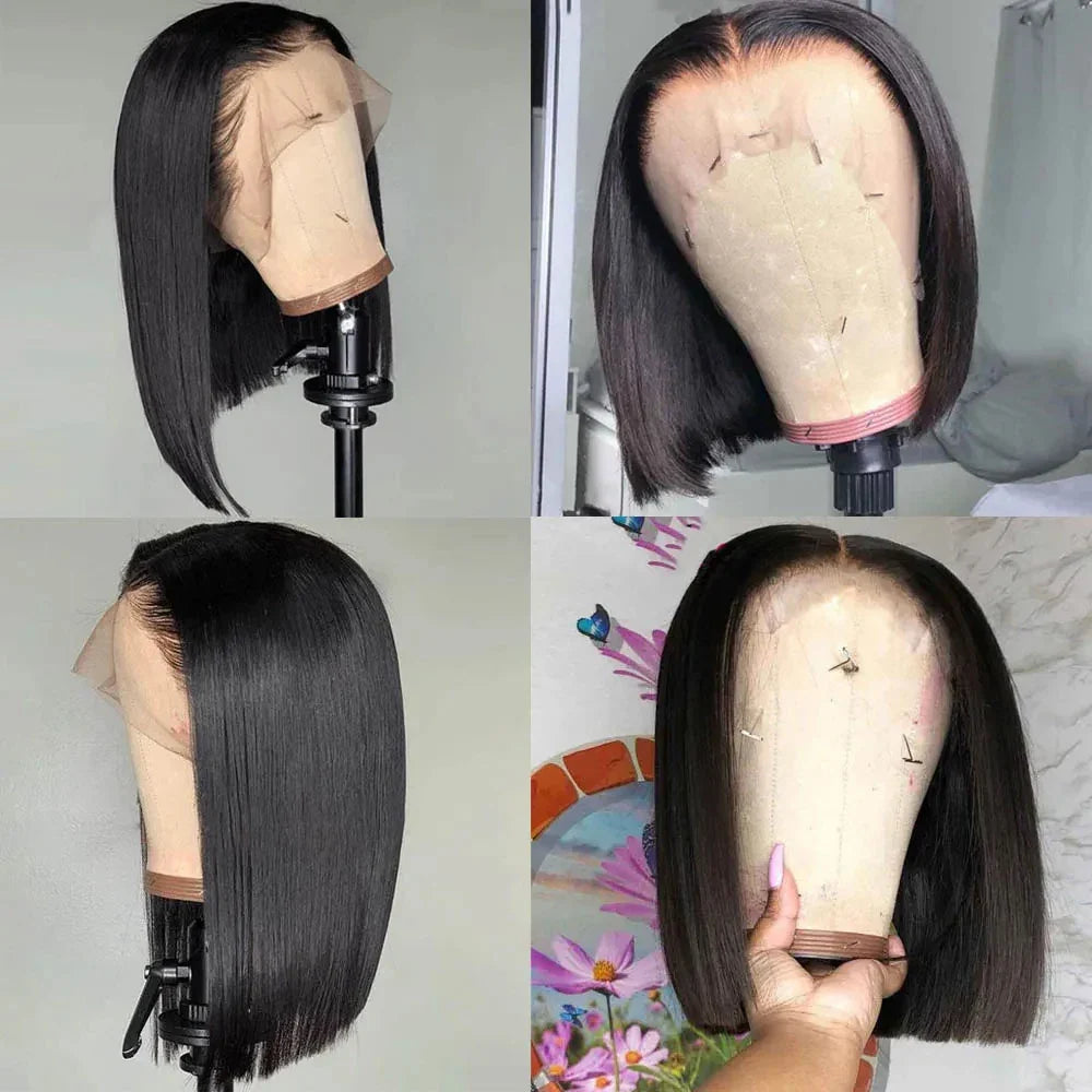 Straight Lace Bob Wig Yellow 13x4 Lace Front Human Hair Wig For Women Transparent Short Bob Wig Pixie Cut Brazilian 220% Density