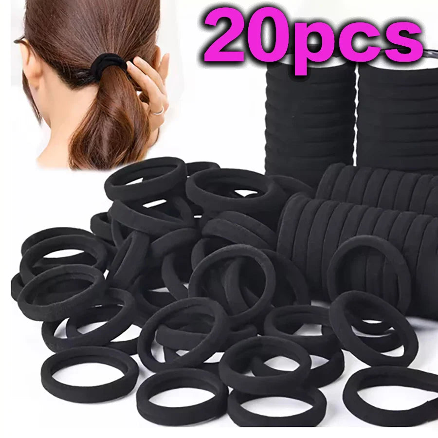 20-Pack Black Seamless High-Elastic Hairbands for Women — Non-Damaging Ponytail Holders & Hair Ties