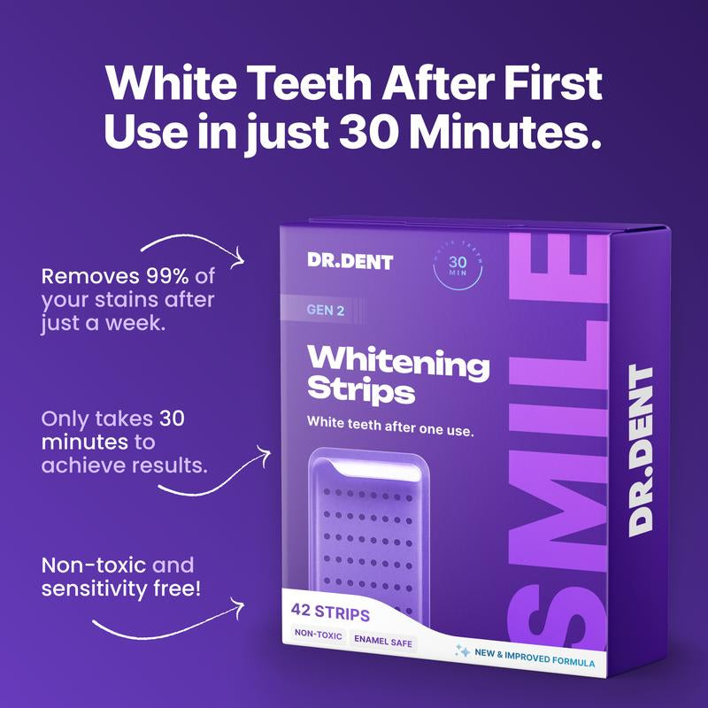 DRDENT Purple Teeth Whitening Strips - 21 Sessions for a Bright Smile - Enamel Safe & Non-Sensitive Formula - Peroxide-Free Whitening Solution