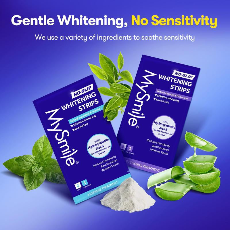 Mysmile Teeth Whitening Strips, Hydroxyapatite-Infuse White Strips, Non-Sensitive Teeth Whitening with Soothing Natural Ingredients, Enamel-Safe, Residue-Free, Non-Slip, 7 Treatments Kit